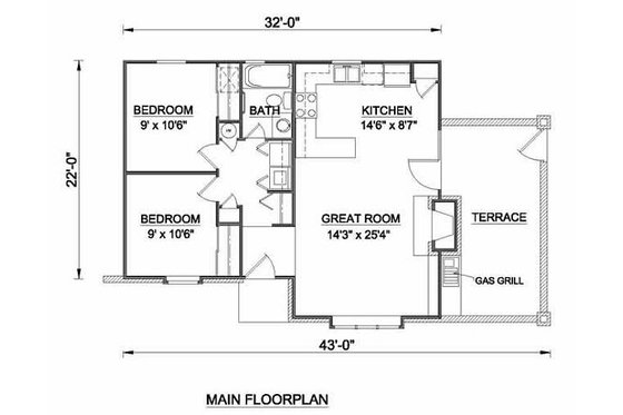 Floor Plan - Main Floor for Tudor House Plan #116-113 - 2 bed, 1 bath