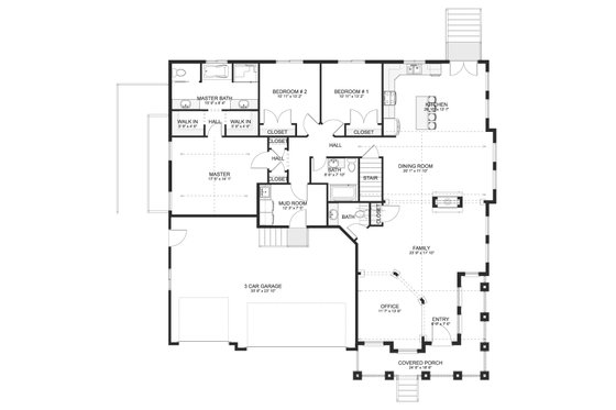 Floor Plan - Main Floor for Craftsman House Plan #1060-102 - 3 bed, 2.5 bath
