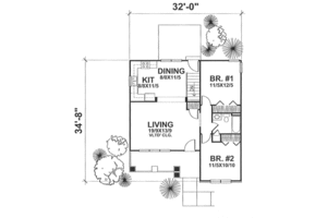 Floor Plan - Main Floor for Bungalow House Plan #50-122 - 2 bed, 1 bath