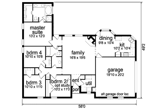 Floor Plan - Main Floor for Traditional House Plan #84-312 - 4 bed, 2 bath