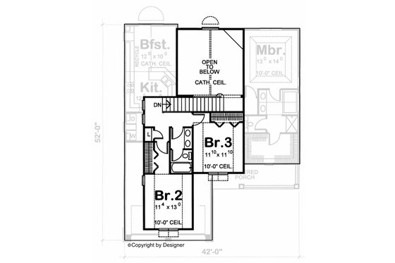 Floor Plan - Upper Floor for Farmhouse House Plan #20-1407 - 3 bed, 2.5 bath