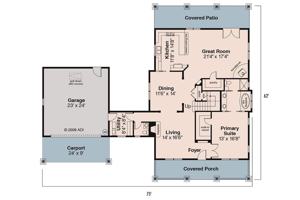 Floor Plan - Main Floor for Bungalow House Plan #124-736 - 3 bed, 2.5 bath
