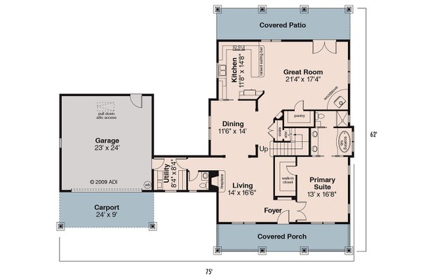 Floor Plan - Main Floor for Bungalow House Plan #124-736 - 3 bed, 2.5 bath