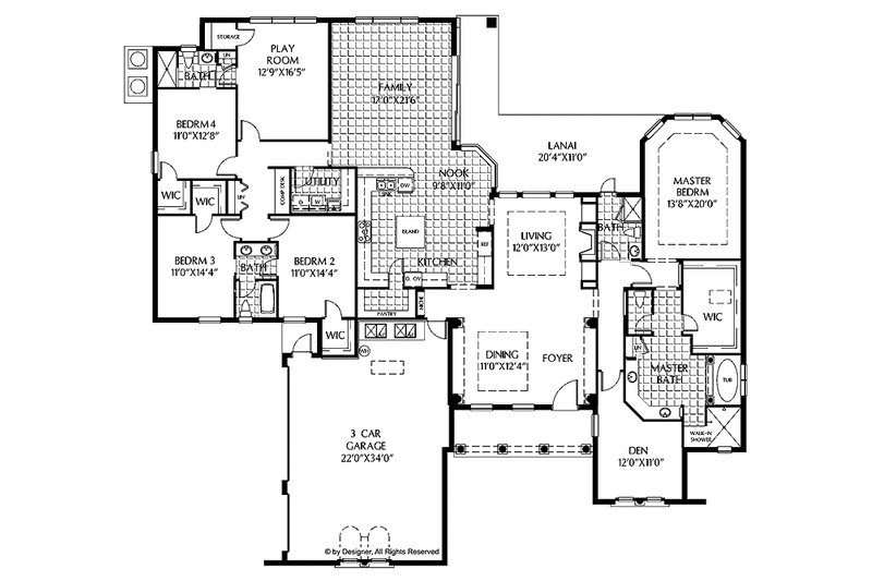 Home Plan - Floor Plan - Main Floor for Mediterranean House Plan #999-139 - 4 bed, 4 bath