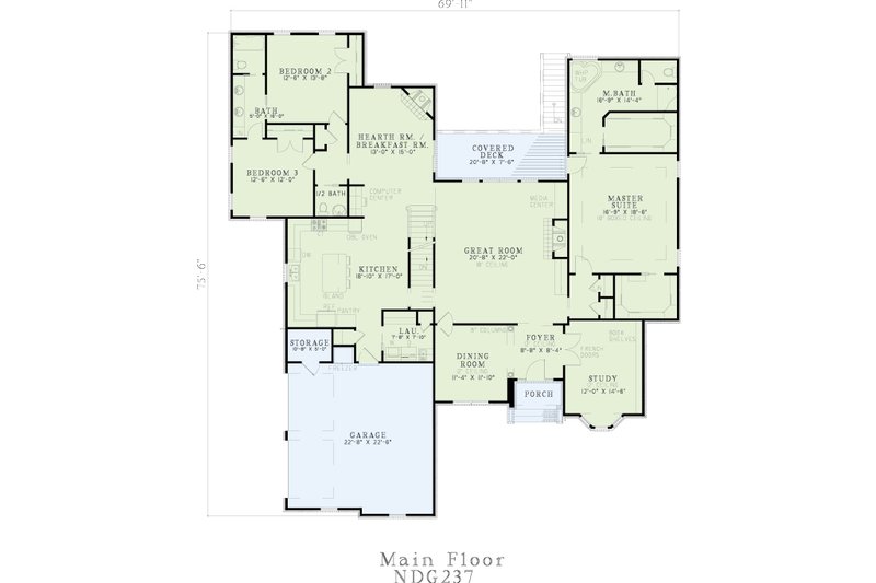 Home Plan - Floor Plan - Main Floor for European House Plan #17-171 - 5 bed, 4.5 bath
