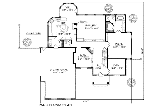 Floor Plan - Main Floor for Traditional House Plan #70-423 - 3 bed, 2.5 bath