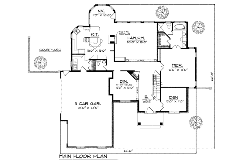 Home Plan - Floor Plan - Main Floor for Traditional House Plan #70-423 - 3 bed, 2.5 bath
