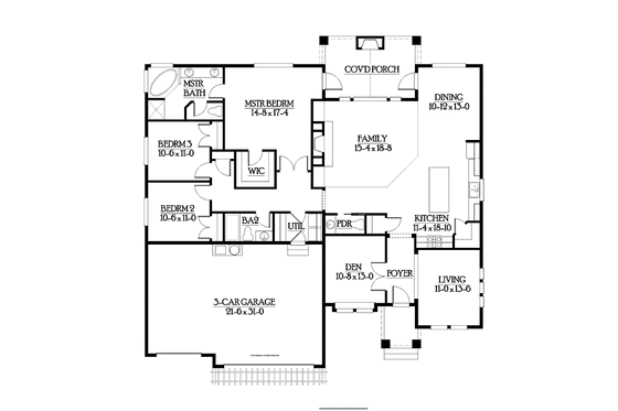 Floor Plan - Main Floor for Craftsman House Plan #132-539 - 3 bed, 2.5 bath