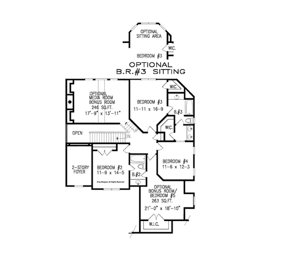 Architectural House Design - Traditional Floor Plan - Upper Floor Plan #54-344