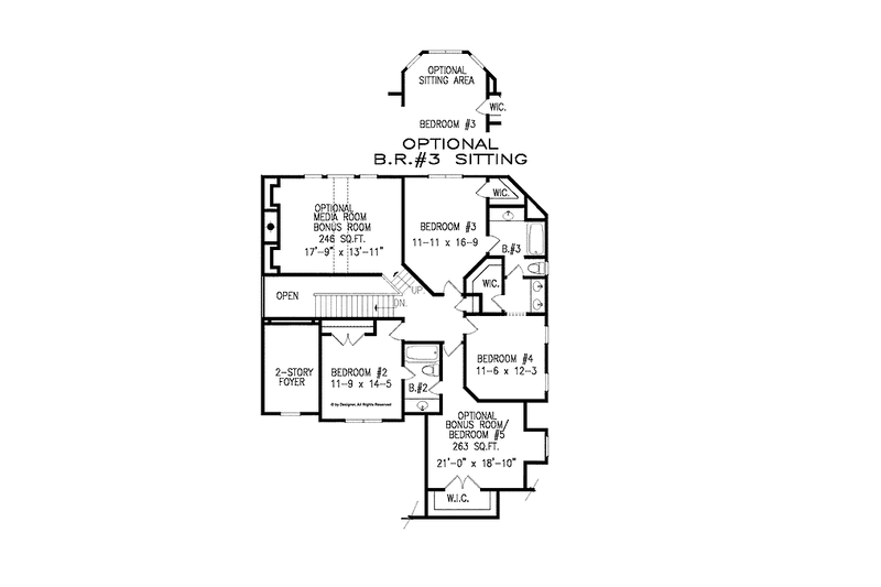 Architectural House Design - Floor Plan - Upper Floor for Traditional House Plan #54-344 - 5 bed, 3.5 bath