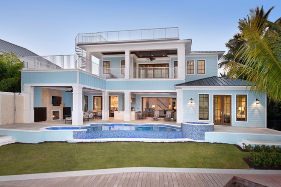 Exterior - Rear Elevation for Beach House Plan #548-49 - 4 bed, 6.5 bath