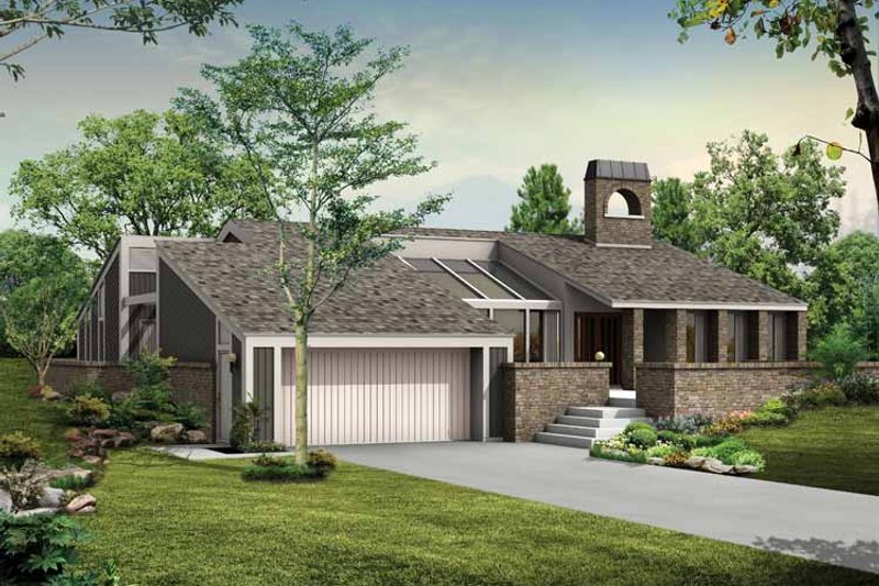 Home Plan - Contemporary Exterior - Front Elevation Plan #72-757