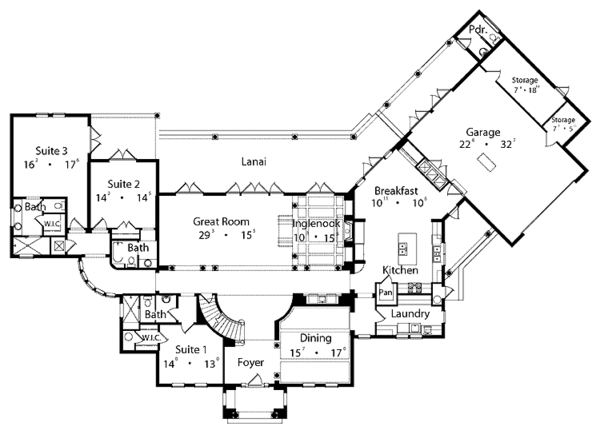 Architectural House Design - Mediterranean Floor Plan - Main Floor Plan #417-753