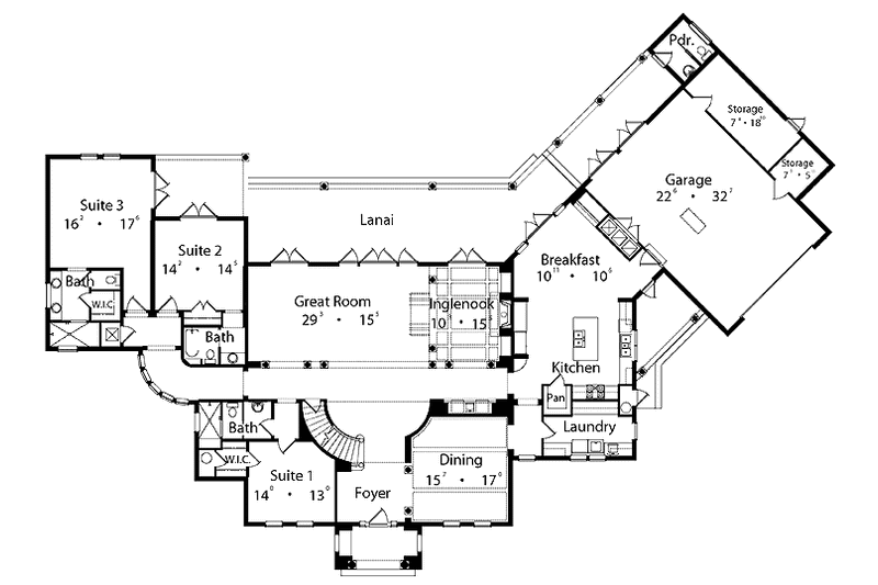 Dream House Plan - Floor Plan - Main Floor for Mediterranean House Plan #417-753 - 4 bed, 4.5 bath