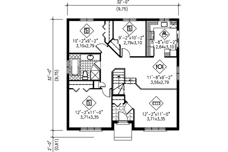 Dream House Plan - Floor Plan - Main Floor for European House Plan #25-165 - 3 bed, 1 bath