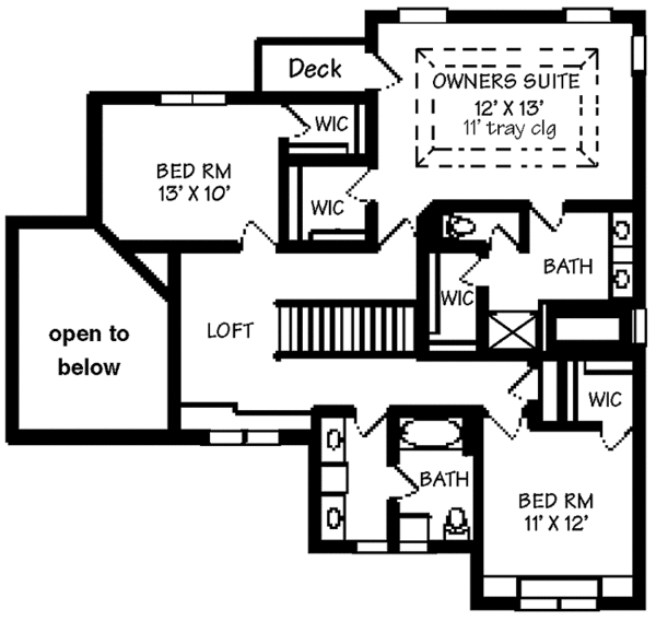 House Plan Design - European Floor Plan - Upper Floor Plan #320-1484