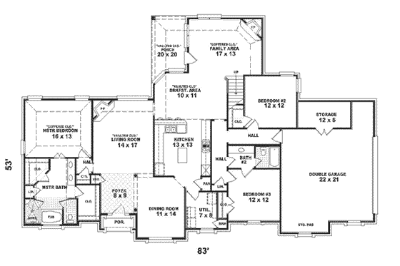 Floor Plan - Main Floor for Colonial House Plan #81-345 - 4 bed, 3 bath