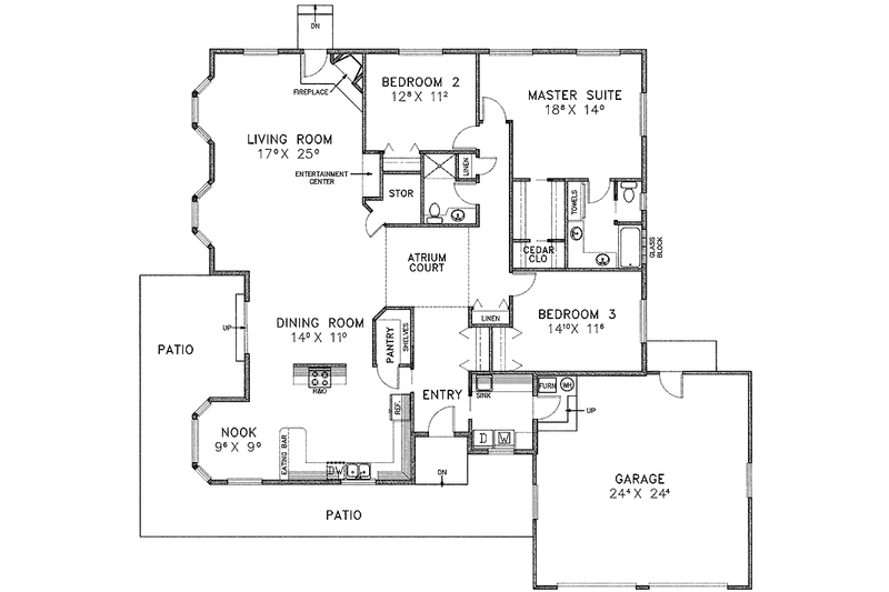 Home Plan - Floor Plan - Main Floor for Prairie House Plan #60-946 - 3 bed, 2 bath