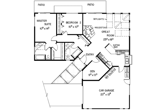 Floor Plan - Main Floor for Prairie House Plan #60-944 - 2 bed, 2 bath