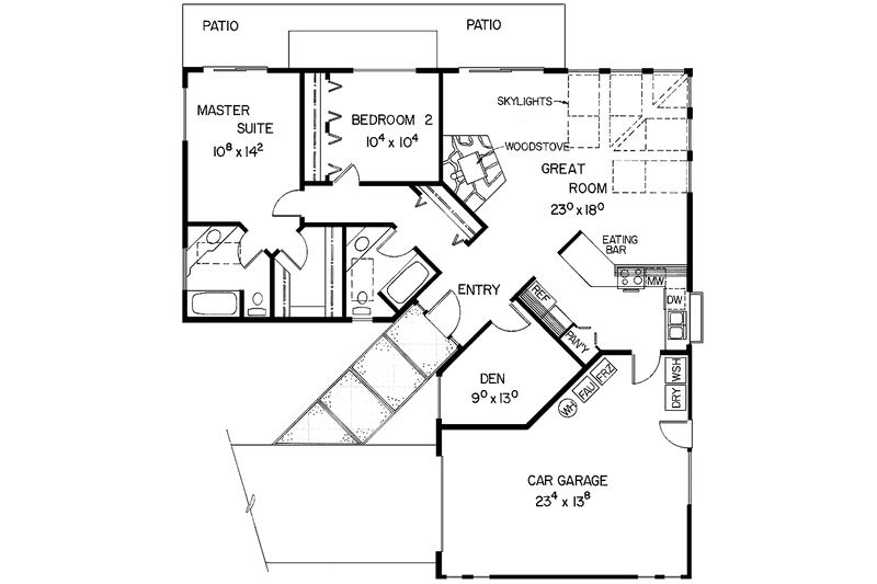 Architectural House Design - Floor Plan - Main Floor for Prairie House Plan #60-944 - 2 bed, 2 bath