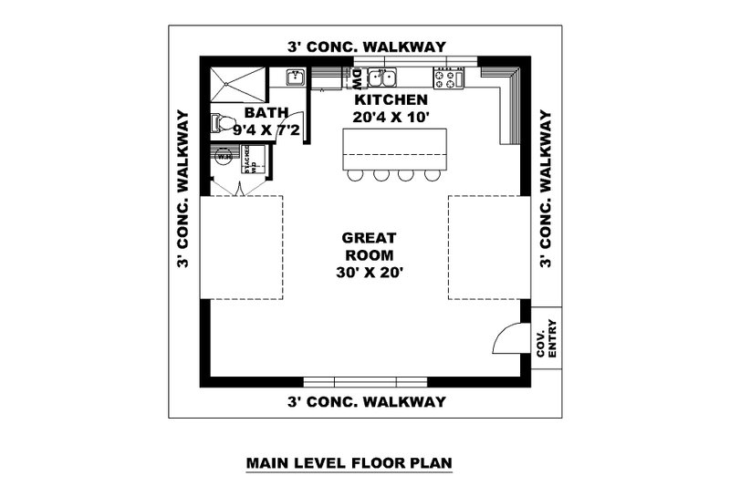 House Blueprint - Floor Plan - Main Floor for Contemporary House Plan #117-993, 1 bath