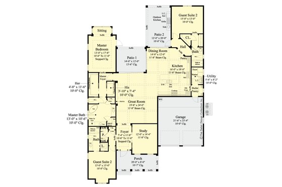 Floor Plan - Main Floor for Ranch House Plan #930-470 - 3 bed, 3.5 bath