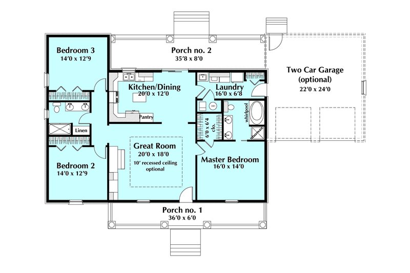 Home Plan - Floor Plan - Main Floor for Ranch House Plan #44-171 - 3 bed, 2 bath