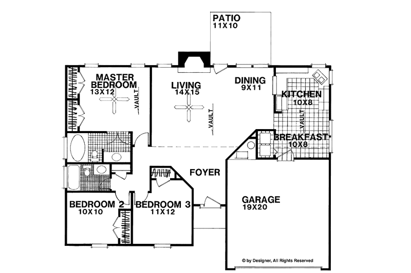 Architectural House Design - Floor Plan - Main Floor for Ranch House Plan #56-658 - 3 bed, 2 bath