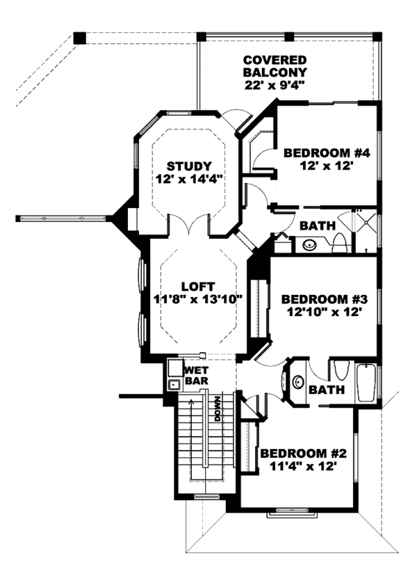 House Blueprint - Mediterranean Floor Plan - Upper Floor Plan #1017-6
