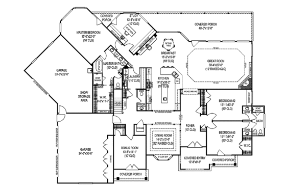 Floor Plan - Main Floor for Cottage House Plan #11-279 - 4 bed, 3.5 bath