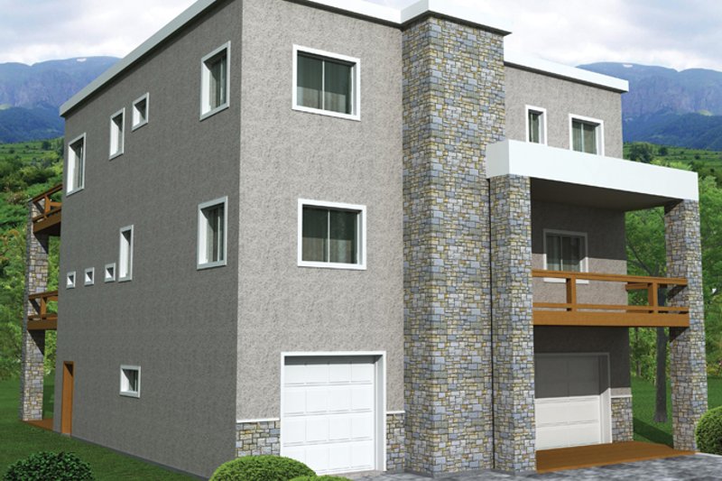 Home Plan - Exterior - Front Elevation 3 for Contemporary House Plan #117-862 - 3 bed, 3 bath