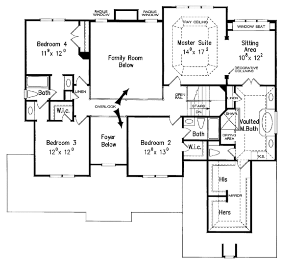 Classical Floor Plan - Upper Floor Plan #927-645