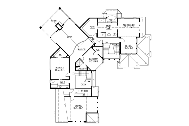 Dream House Plan - Floor Plan - Upper Floor for Craftsman House Plan #132-486 - 3 bed, 3.5 bath