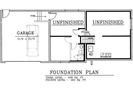 Floor Plan - Lower Floor House Plan #100-409 - 2 bed, 1 bath