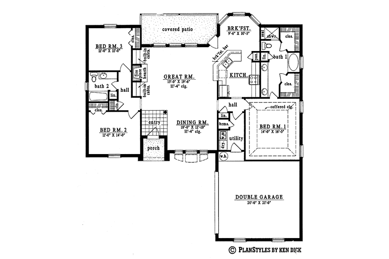 Home Plan - Floor Plan - Main Floor for Country House Plan #42-447 - 3 bed, 2 bath