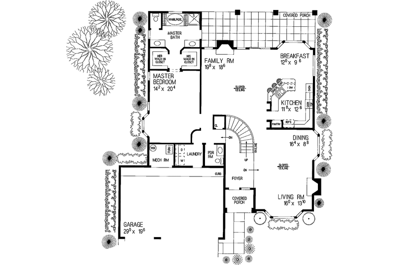 Home Plan - Floor Plan - Main Floor for Mediterranean House Plan #72-910 - 5 bed, 3.5 bath
