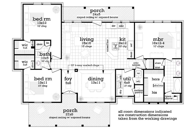 Home Plan - Floor Plan - Main Floor for Farmhouse House Plan #45-622 - 3 bed, 2 bath