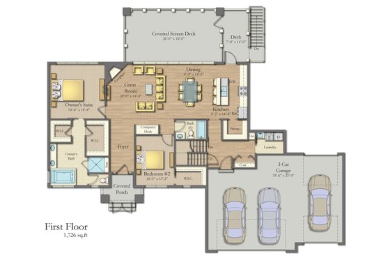 Floor Plan - Main Floor for Craftsman House Plan #1057-8 - 2 bed, 2 bath