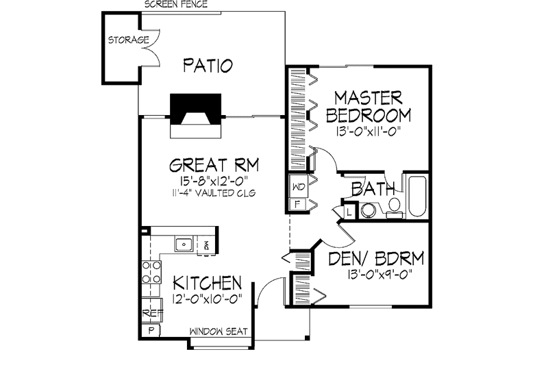 Architectural House Design - Floor Plan - Main Floor for Ranch House Plan #320-664 - 1 bed, 1 bath
