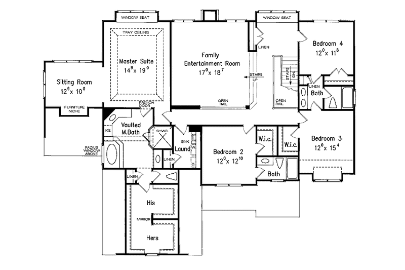 House Blueprint - Floor Plan - Upper Floor for Colonial House Plan #927-923 - 5 bed, 4.5 bath