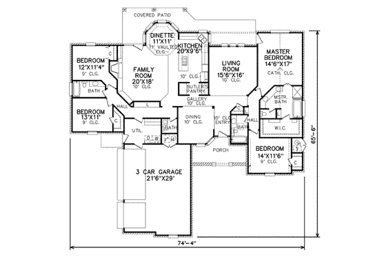 Floor Plan - Main Floor for European House Plan #65-185 - 4 bed, 3.5 bath
