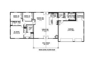Floor Plan - Main Floor for Craftsman House Plan #117-1011 - 3 bed, 2.5 bath