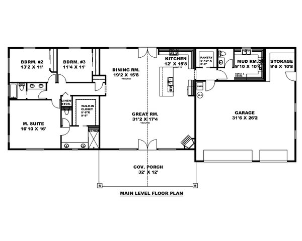 Architectural House Design - Craftsman Floor Plan - Main Floor Plan #117-1011