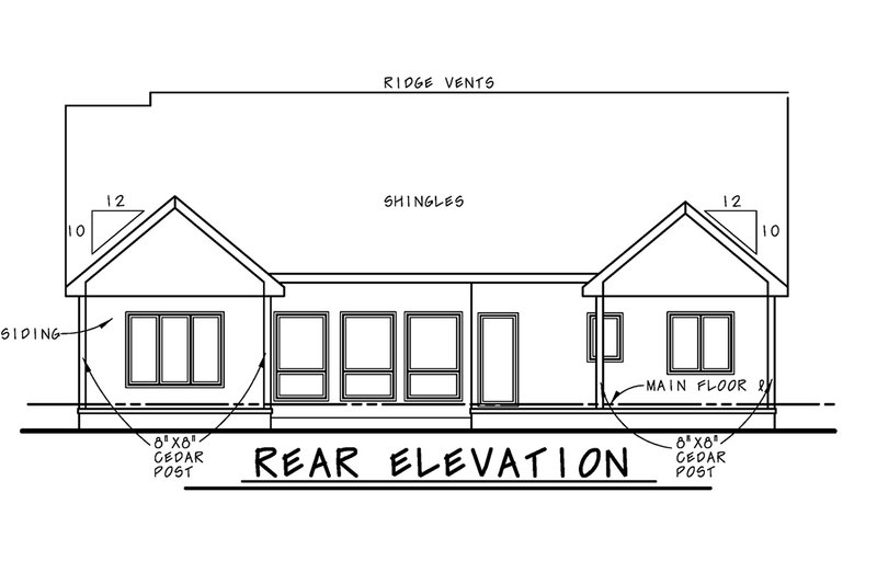 House Blueprint - Exterior - Rear Elevation for Cottage House Plan #20-2610 - 2 bed, 2 bath