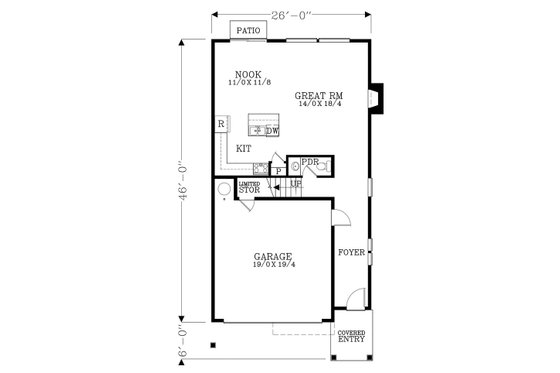 Floor Plan - Main Floor for Craftsman House Plan #53-660 - 3 bed, 2.5 bath