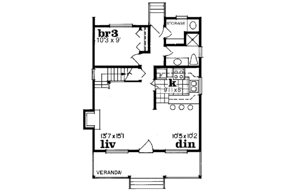 Floor Plan - Main Floor for Cabin House Plan #47-111 - 3 bed, 2 bath