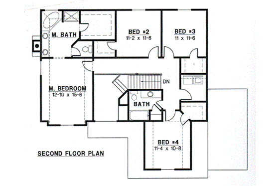 Floor Plan - Upper Floor for Traditional House Plan #67-484 - 4 bed, 2.5 bath