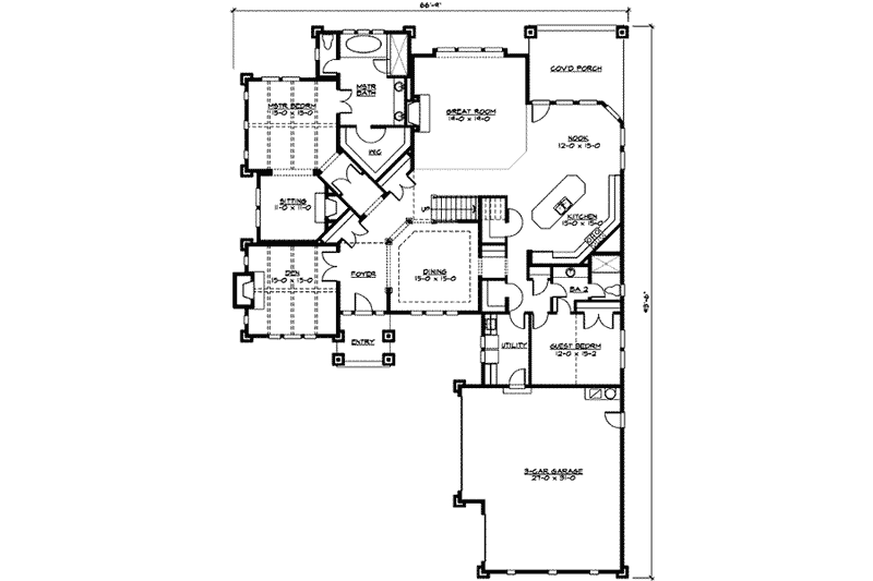 Dream House Plan - Floor Plan - Main Floor for Craftsman House Plan #132-160 - 4 bed, 3 bath