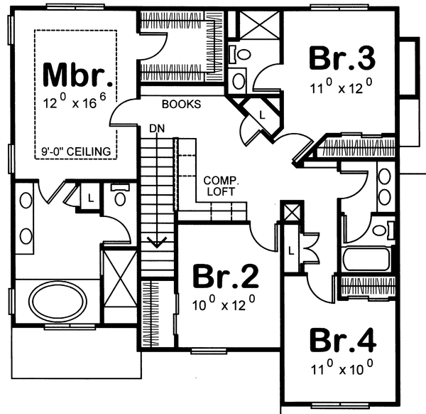 Dream House Plan - Floor Plan - Upper Floor for European House Plan #20-2034 - 4 bed, 3.5 bath