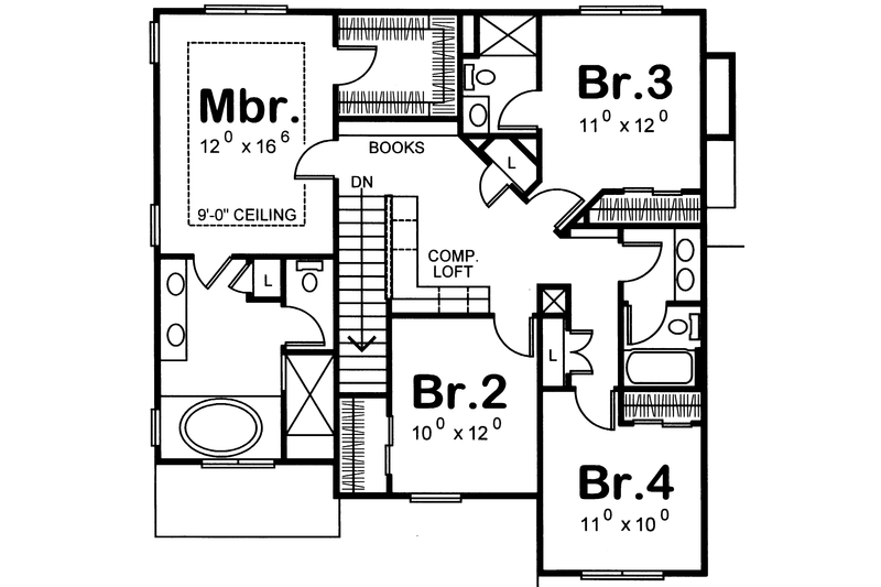 Dream House Plan - Floor Plan - Upper Floor for European House Plan #20-2034 - 4 bed, 3.5 bath